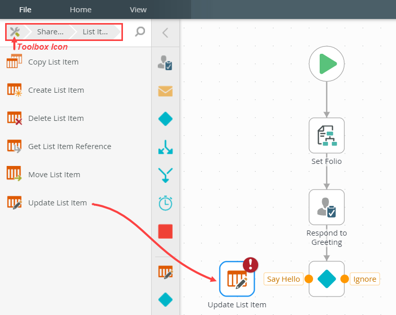 Adding an Update List Item Step