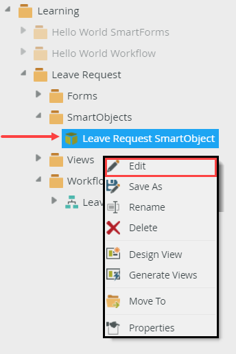 Edit the Leave Request SmartObject