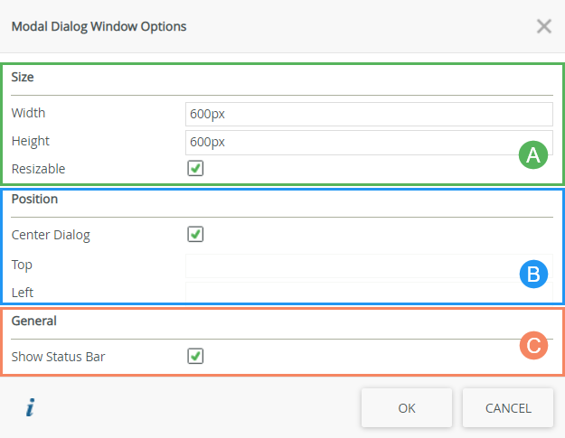 Modal Dialog Window Configuration