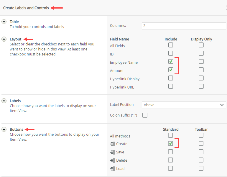 Create Labels and Controls