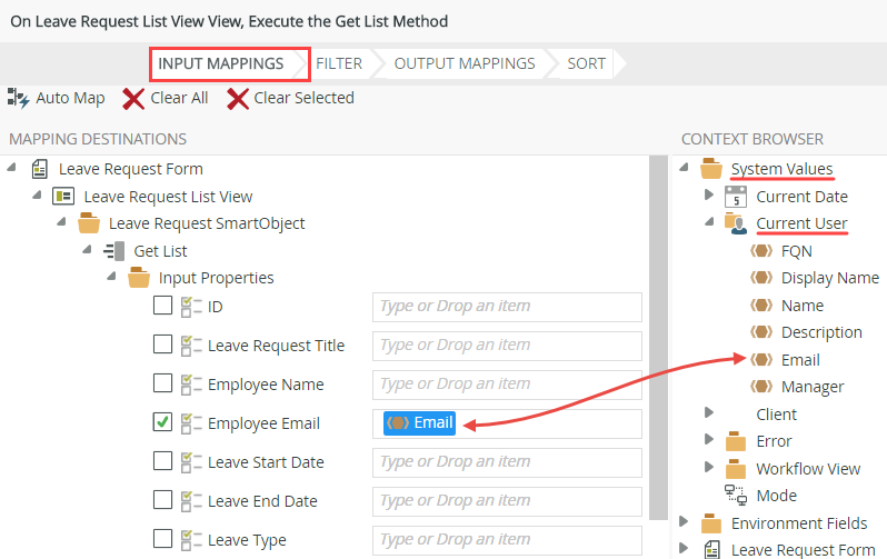 Use System Value Email for Input Property