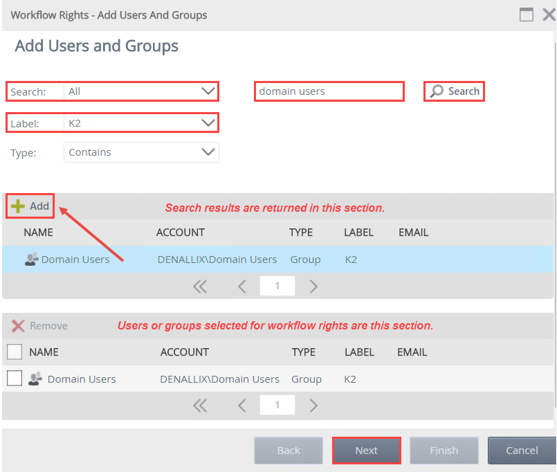 Search for User or Group for Workflow Rights