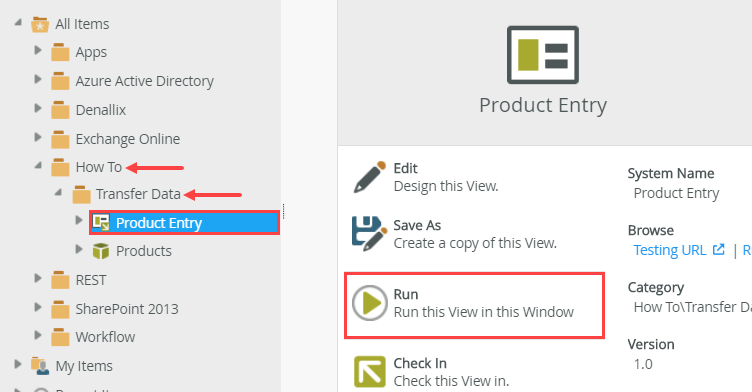 Run the Product Entry View