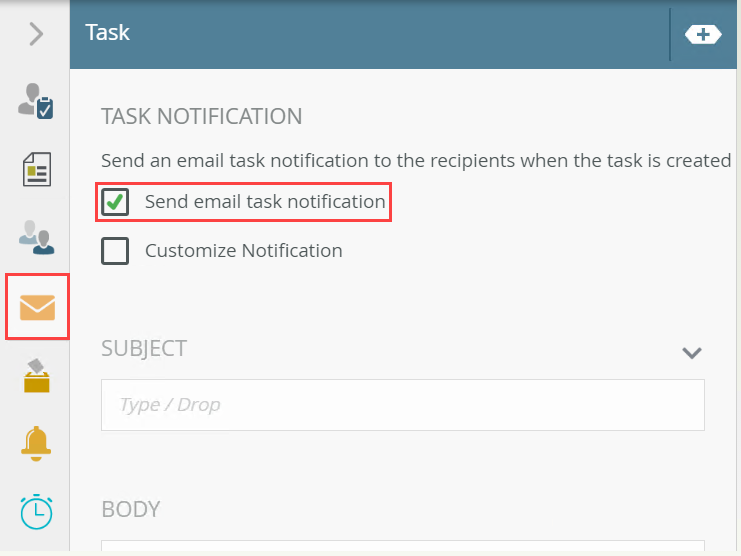 Task Notification - Send Email Selection