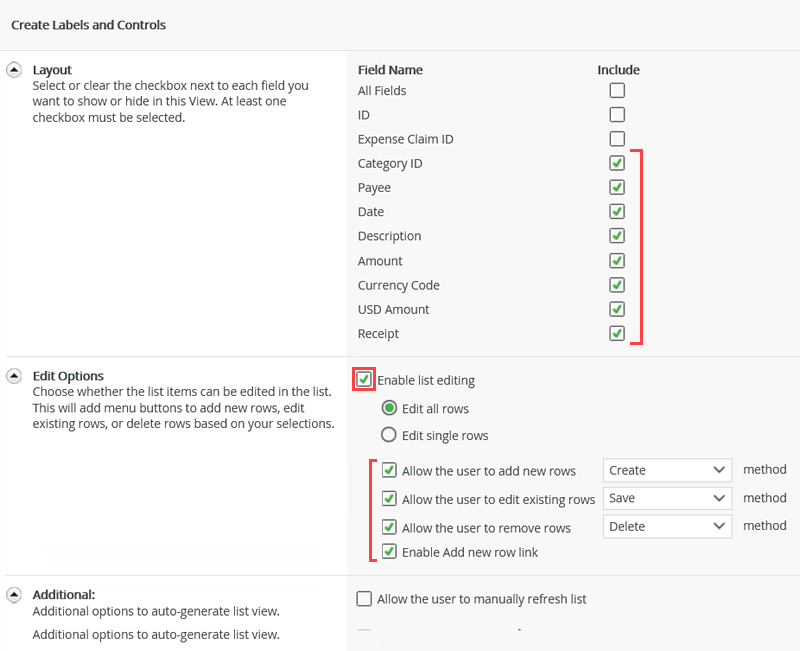 Create Labels and Controls for List View