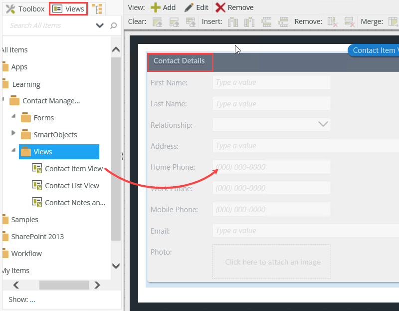 Add Contact Item View to Canvas