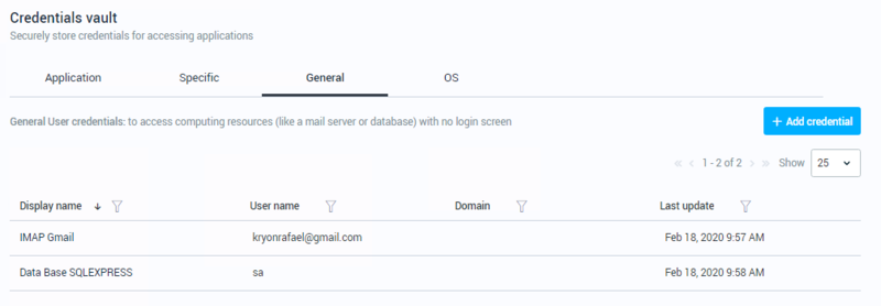 Working with Credentials Vault