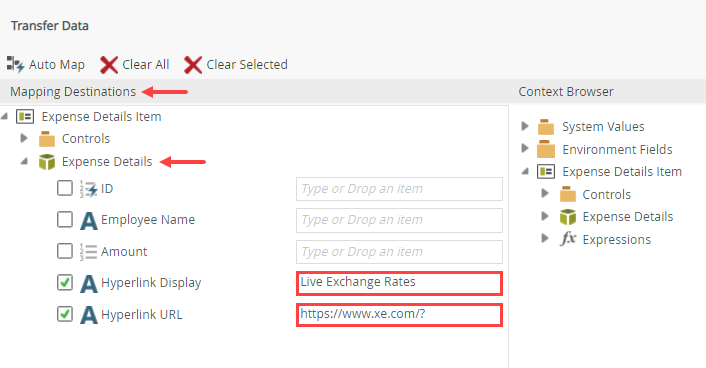 Transfer Data Values