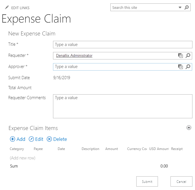 New Expense Claim Form