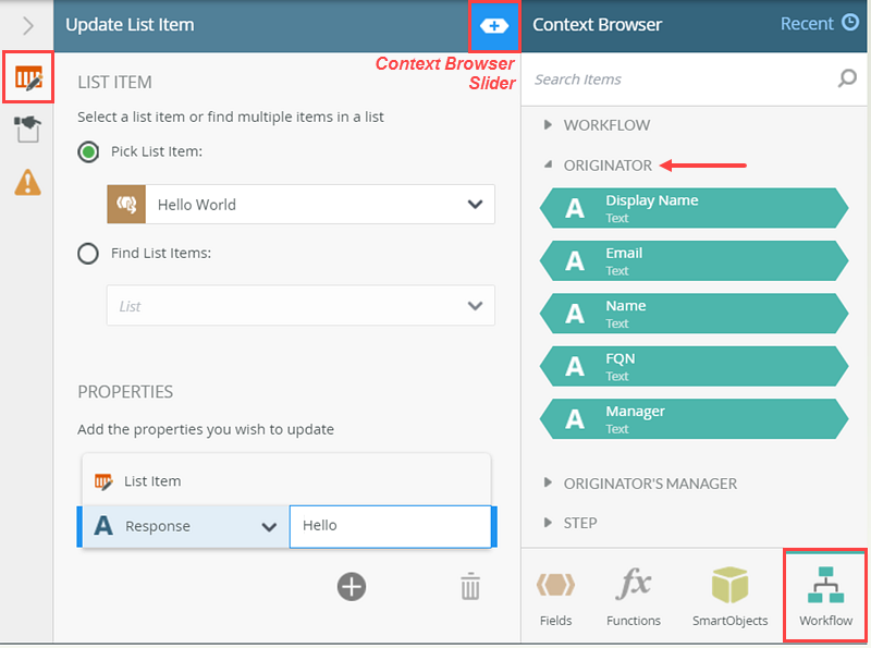 Workflow Properties from the Context Browser