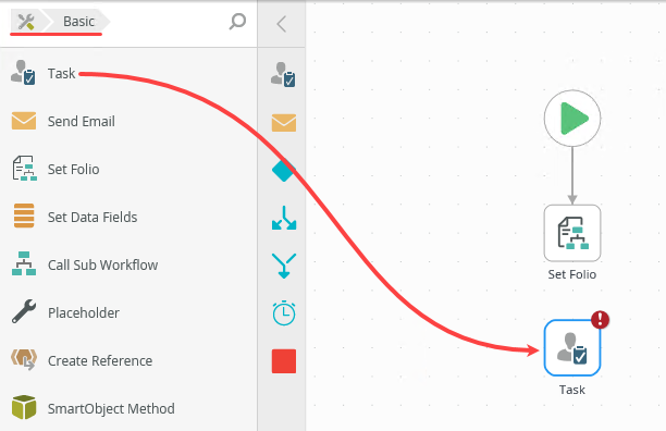 Dragging a Task Step onto the Canvas