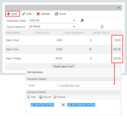 Calculate Row Total Expression