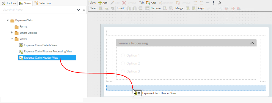 Add View to Form Design Canvas