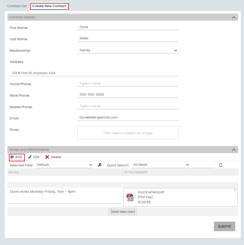 Adding a New Contact