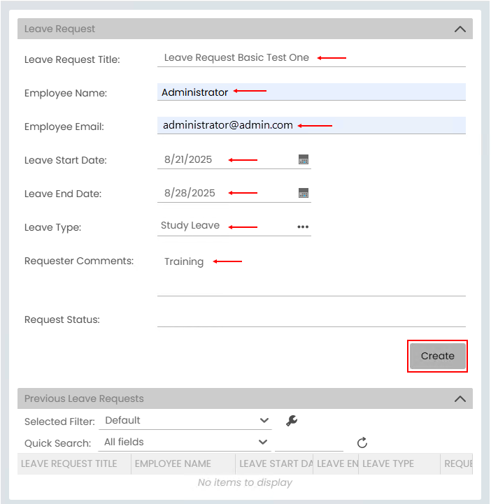 Sample Leave Request Basic Form