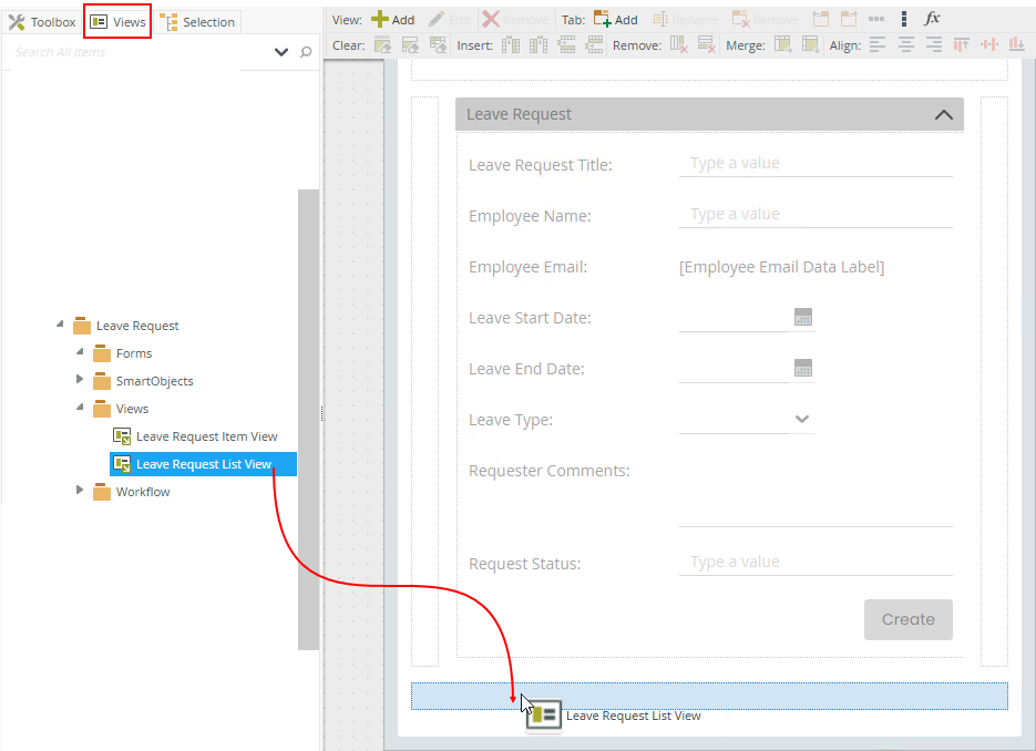 Drag List View onto Canvas