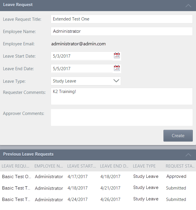 Sample Leave Request Extended Form