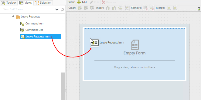 Drag First View onto Canvas