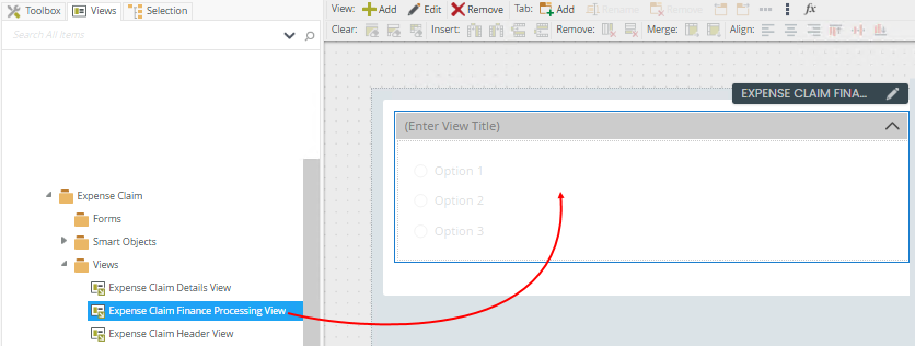 Add View to Form Design Canvas