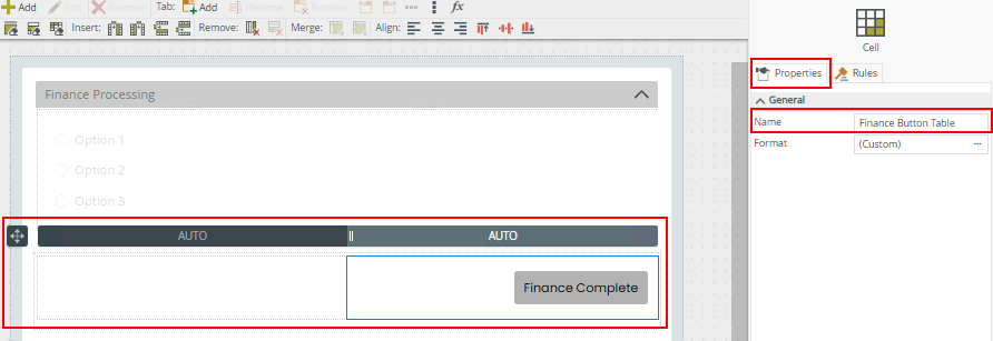 Rename Finance Button Table