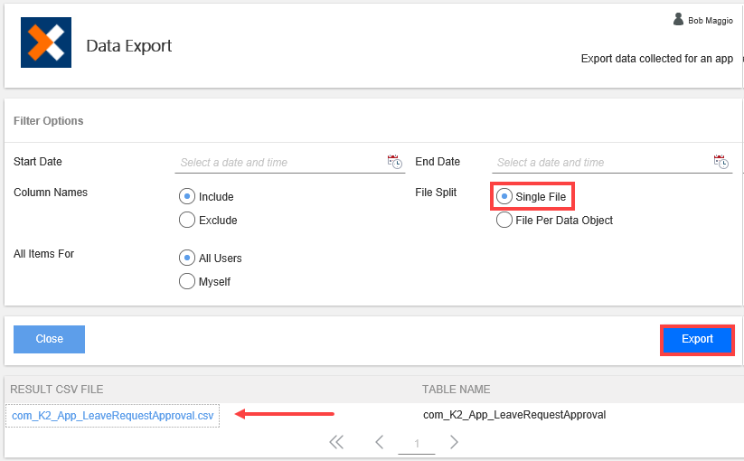 Export Single File Report