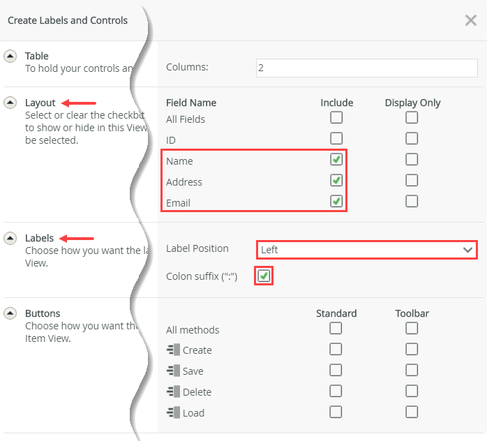 Create Labels and Controls