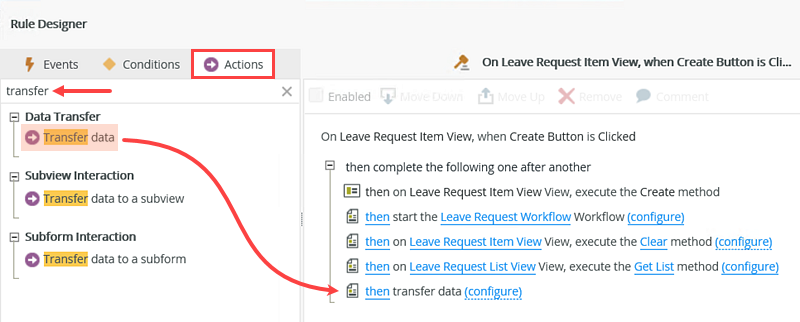 Add a Transfer Data Action