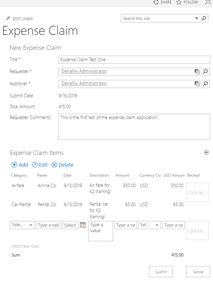 New Expense Claim Form