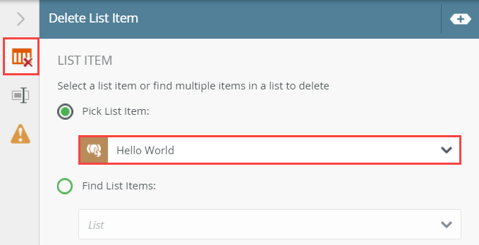 Pick List Item on Delete List Item Step