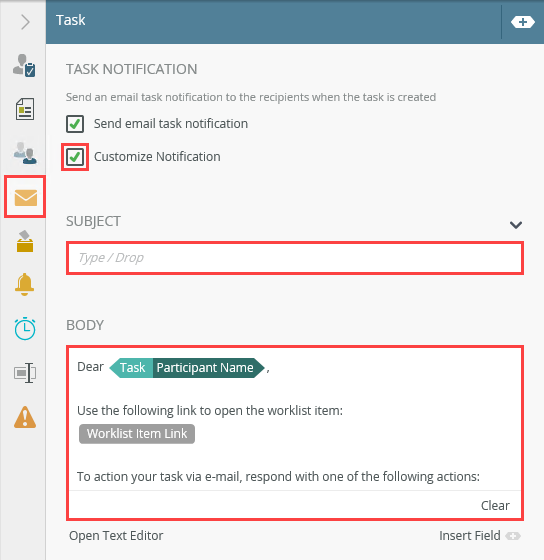 Editing the Task Notification Email
