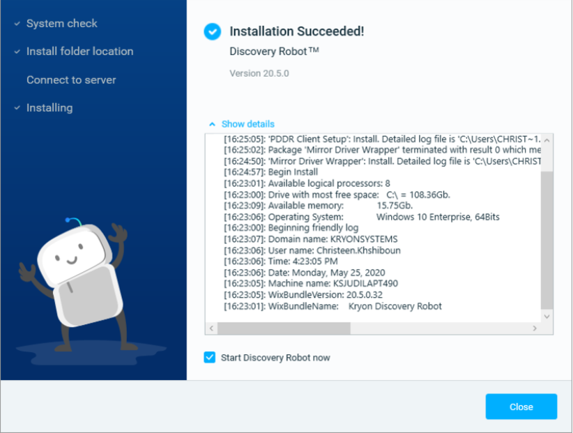 UI Setup Wizard of Discovery Robots