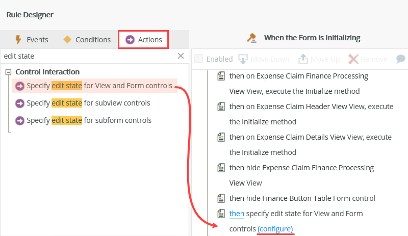 Add Action to Rule Definition Pane