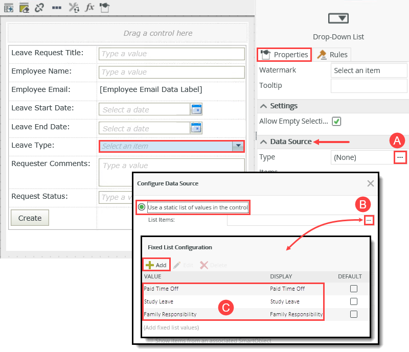 Manually Set Drop-Down List Items