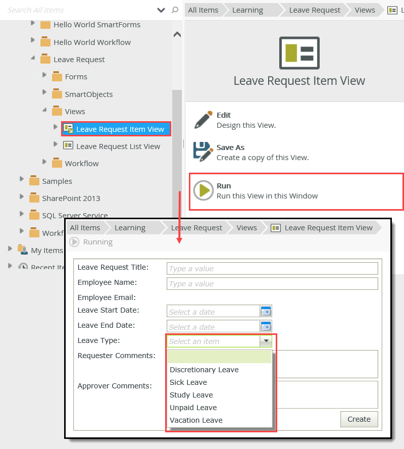 Running a View from the Properties Pane