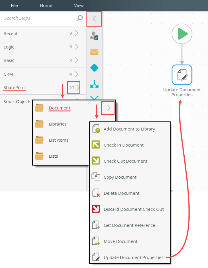 Adding an Update Document Properties Step