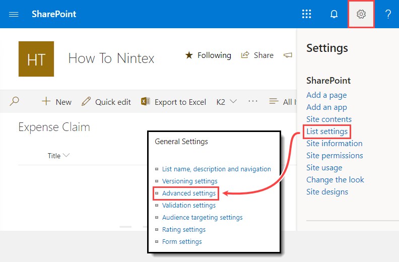 List Settings - Advanced Settings