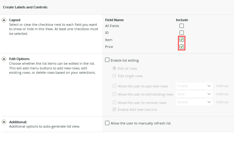 Create Labels and Controls