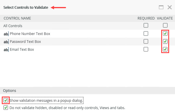 Select Controls to Validate