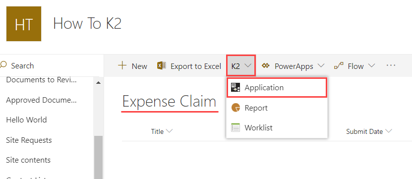 Access K2 Application Elements