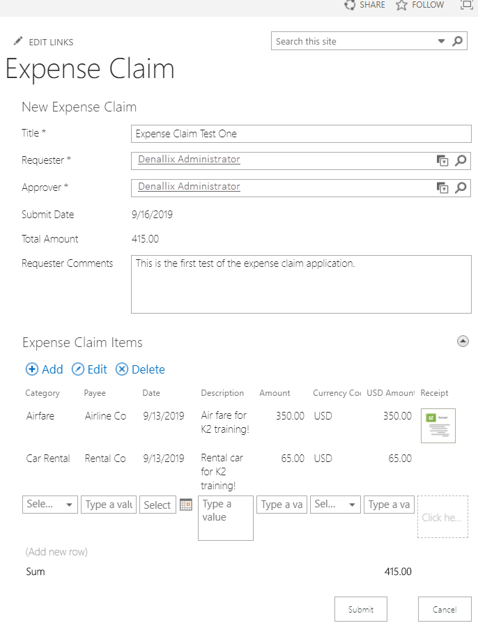 New Expense Claim Form