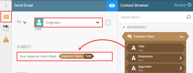 Adding Context Browser Content to a Subject Line