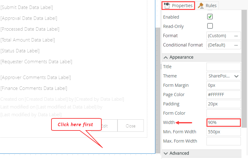 Set Form Width