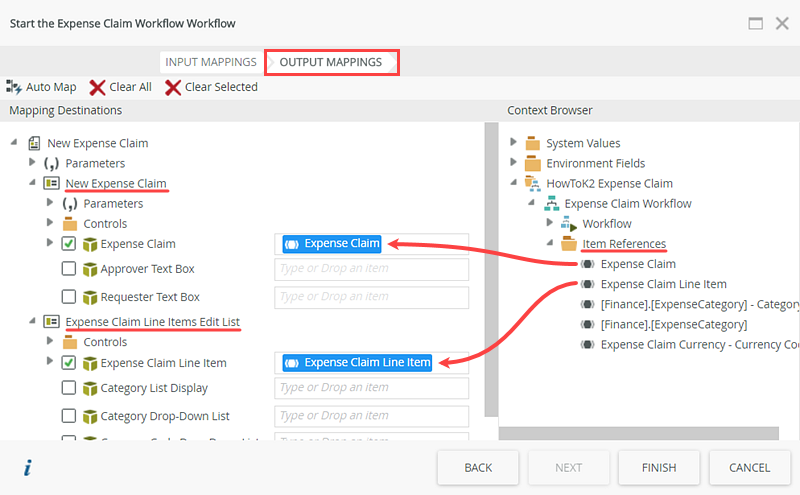 Output Mappings for Workflow Start Action