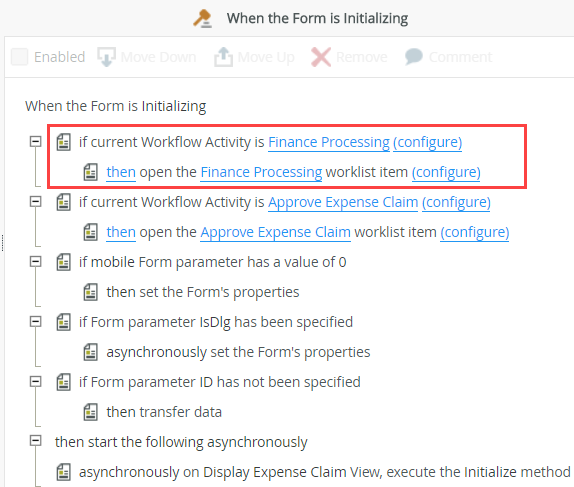 Finance Processing Worklist Action