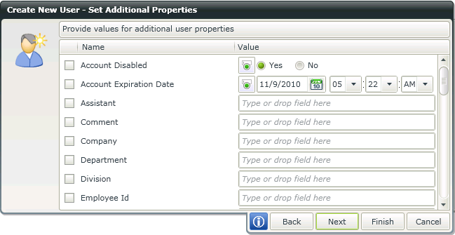 Additional Properties Screen