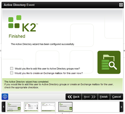 AD Wizard - Create New AD User Finished Screen