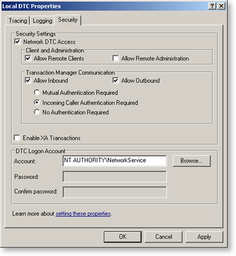como se você deseja habilitar o acesso dtc de rede apenas no Windows Server 2003