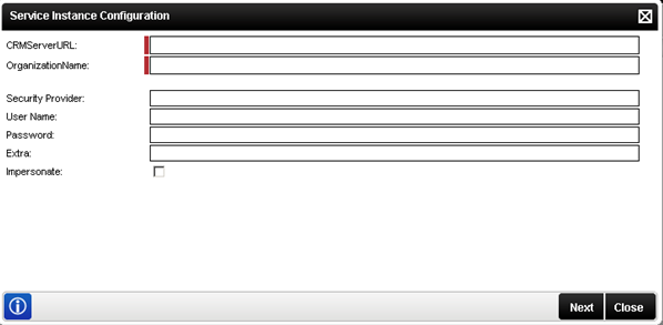 figure 2 - Service Instance Configuration with configuration fields 