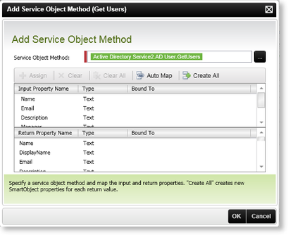 Add Service Object Method screen