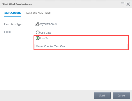 Change Folio Start Worflow Instance